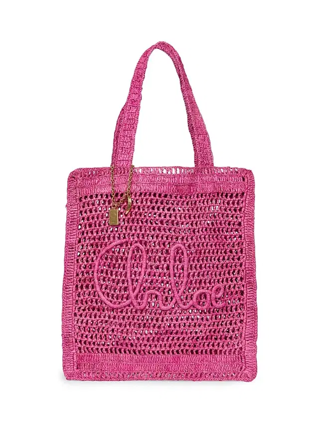 Chloé Women's Summer Banana Logo Crocheted Tote Bag - Fuchsia Rose