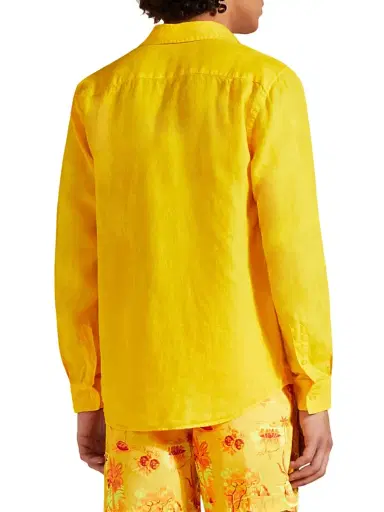 Vilebrequin Men's Long-Sleeve Linen Shirt - Yellow | Thumbnail 5 Vilebrequin Men's Long-Sleeve Linen Shirt - Yellow | Thumbnail 5