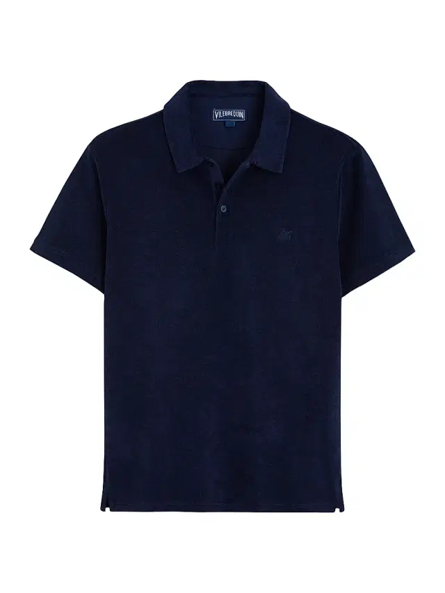 Men's Organic Cotton Terry Polo Shirt - Bleu Marine