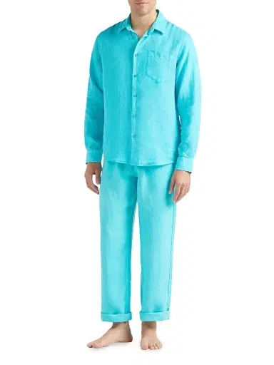 Vilebrequin Men's Long-Sleeve Linen Shirt - Vert Disco - Size XL | Thumbnail 2 Vilebrequin Men's Long-Sleeve Linen Shirt - Vert Disco - Size XL | Thumbnail 2