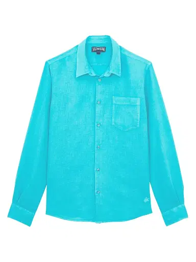 Vilebrequin Men's Long-Sleeve Linen Shirt - Vert Disco - Size XL | Thumbnail 1 Vilebrequin Men's Long-Sleeve Linen Shirt - Vert Disco - Size XL | Thumbnail 1