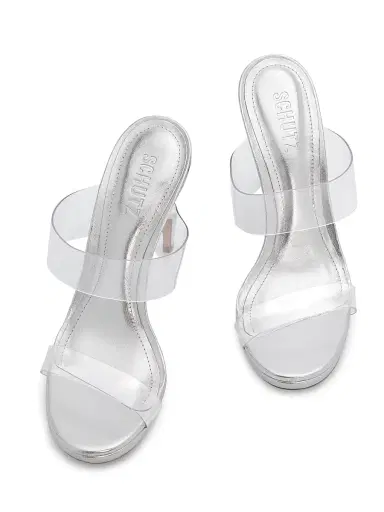 Schutz Women's Ariella 100MM Stiletto Sandals - Transparent Silver - Size 6.5 | Thumbnail 4 Schutz Women's Ariella 100MM Stiletto Sandals - Transparent Silver - Size 6.5 | Thumbnail 4
