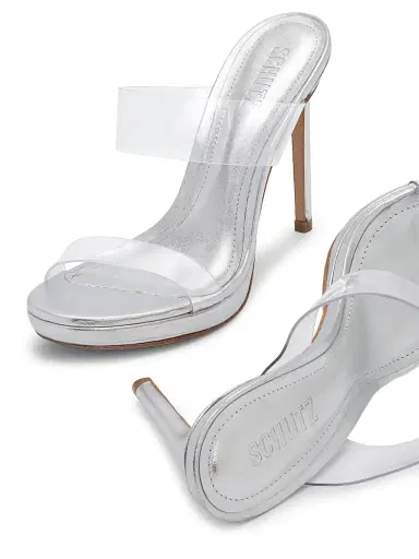 Schutz Women's Ariella 100MM Stiletto Sandals - Transparent Silver - Size 6.5 | Thumbnail 5 Schutz Women's Ariella 100MM Stiletto Sandals - Transparent Silver - Size 6.5 | Thumbnail 5