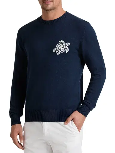 Vilebrequin Men's Turtle Cotton-Cashmere Crewneck Sweater - Navy - Size XXL | Thumbnail 1 Vilebrequin Men's Turtle Cotton-Cashmere Crewneck Sweater - Navy - Size XXL | Thumbnail 1