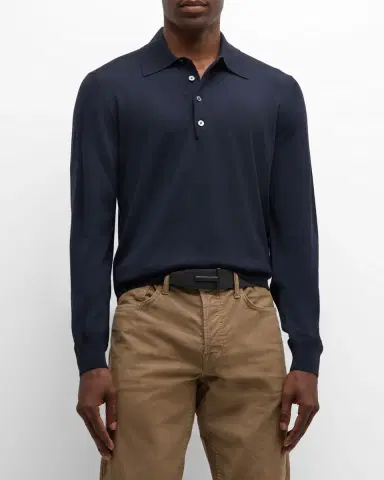 Tom Ford Men's Fine-Gauge Wool Polo Sweater | Thumbnail 4