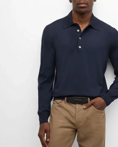 Tom Ford Men's Fine-Gauge Wool Polo Sweater | Thumbnail 6