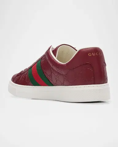 Gucci Men's Ace GG Embossed Leather Low-Top Sneakers | Thumbnail 2 Gucci Men's Ace GG Embossed Leather Low-Top Sneakers | Thumbnail 2