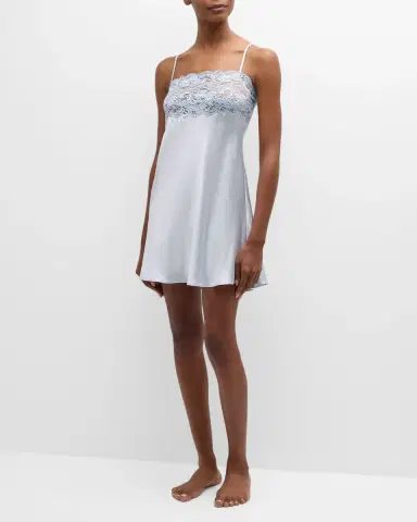 Christine Lingerie Bijoux Lace-Trim Silk Chemise | Thumbnail 2