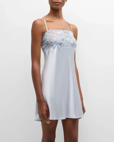 Christine Lingerie Bijoux Lace-Trim Silk Chemise | Thumbnail 3