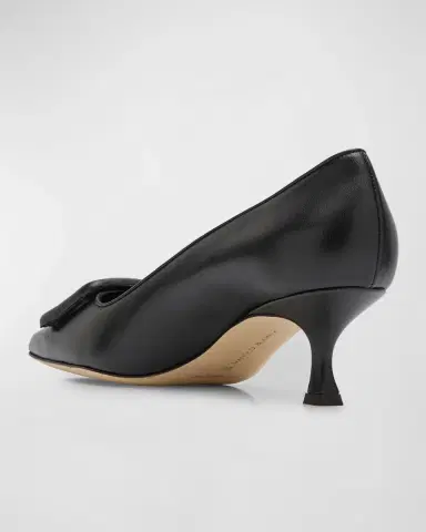 Manolo Blahnik Maysale Leather Buckle Kitten Pumps | Thumbnail 4