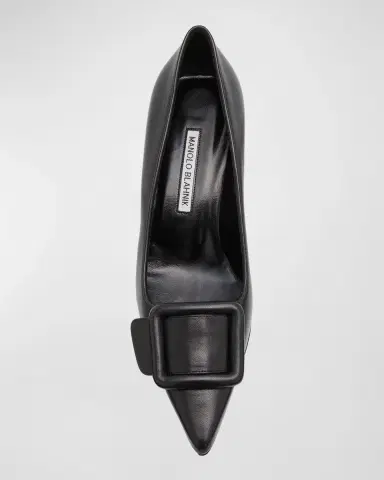 Manolo Blahnik Maysale Leather Buckle Kitten Pumps | Thumbnail 5