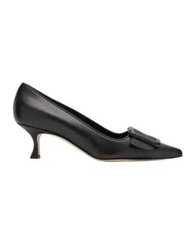 Manolo Blahnik Maysale Leather Buckle Kitten Pumps | Thumbnail 1