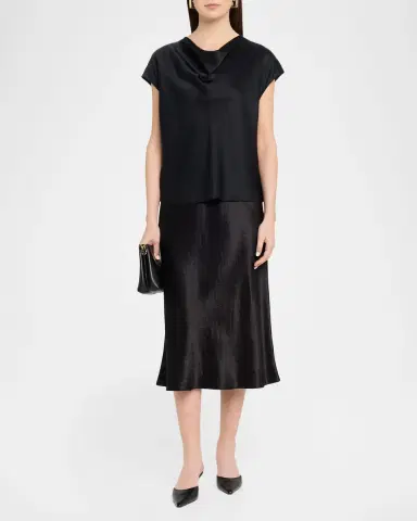 Vince Cowl-Neck Cap-Sleeve Satin Blouse | Thumbnail 2