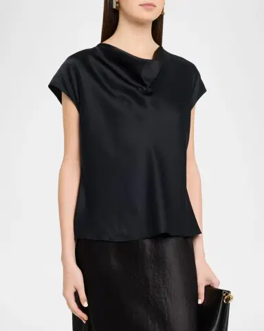 Vince Cowl-Neck Cap-Sleeve Satin Blouse | Thumbnail 4