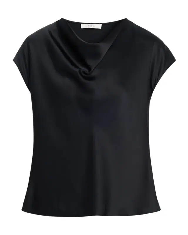 Vince Cowl-Neck Cap-Sleeve Satin Blouse