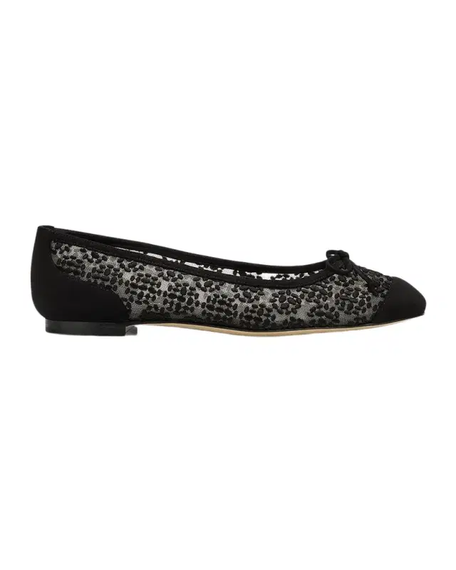 Manolo Blahnik Capbal Lace Cap-Toe Ballerina Flats