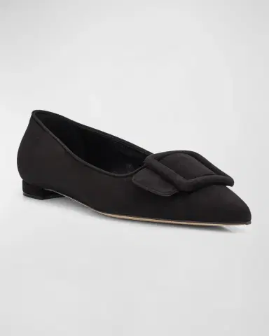Manolo Blahnik Maysale Suede Buckle Ballerina Flats | Thumbnail 3