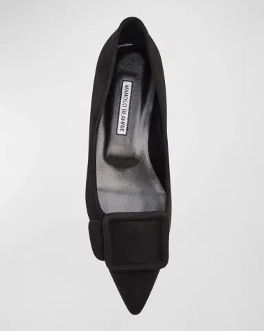 Manolo Blahnik Maysale Suede Buckle Ballerina Flats | Thumbnail 5