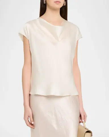 Vince Cowl-Neck Cap-Sleeve Satin Blouse | Thumbnail 4