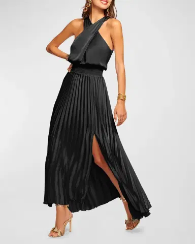 Ramy Brook Arina Pleated Halter Midi Dress | Thumbnail 2