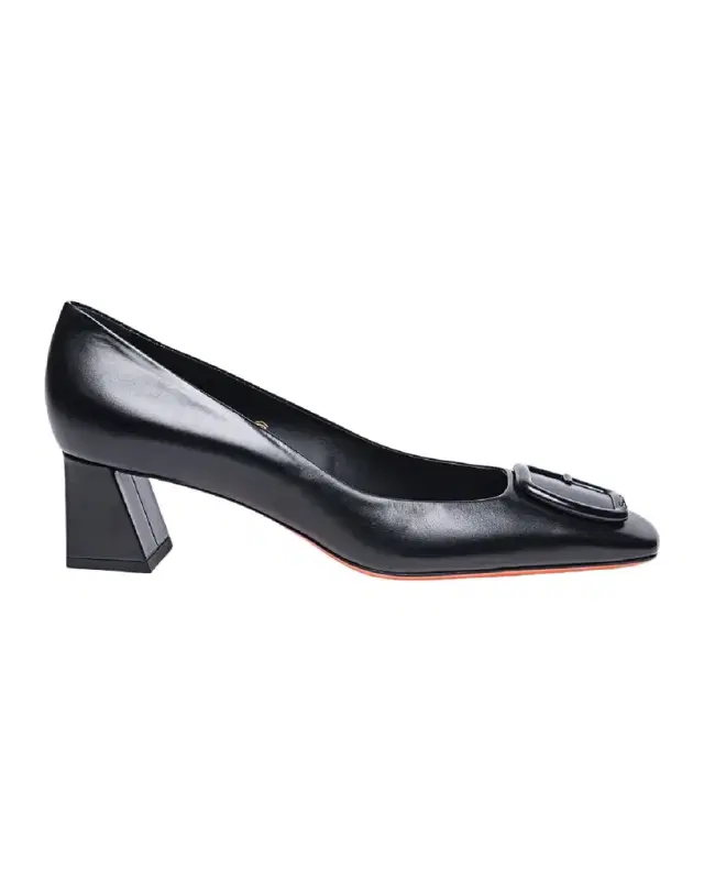 Santoni Calfskin Buckle Block-Heel Pumps