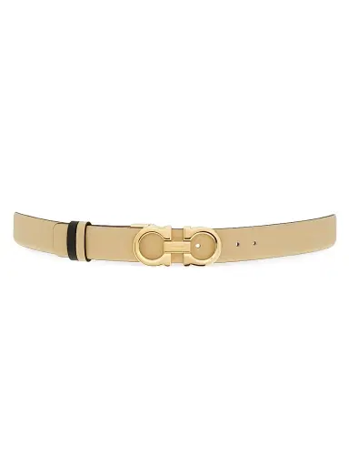 Ferragamo Women's Gancini Reversible Cut-To-Size Leather Belt - Stone Nero | Thumbnail 3