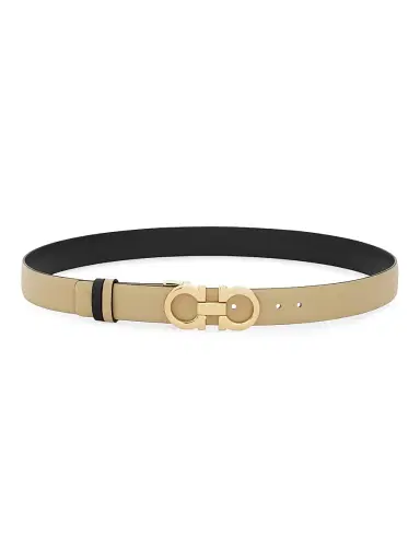 Ferragamo Women's Gancini Reversible Cut-To-Size Leather Belt - Stone Nero | Thumbnail 1