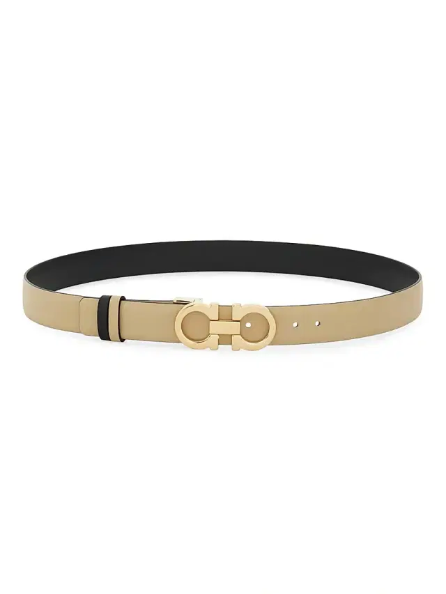FERRAGAMO Women's Gancini Reversible Cut-To-Size Leather Belt - Stone Nero