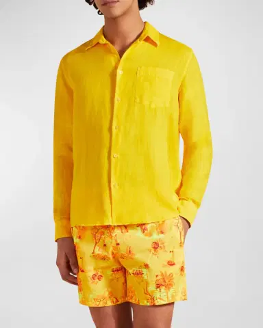 Vilebrequin Men 's Caroubis Solid Linen Sport Shirt | Thumbnail 2 Vilebrequin Men 's Caroubis Solid Linen Sport Shirt | Thumbnail 2