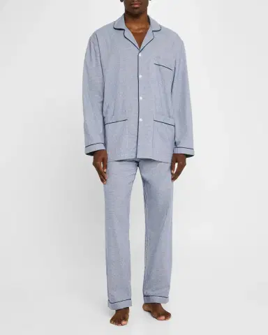 Neiman Marcus Men's Cotton Micro-Check Long Pajama Set | Thumbnail 2 Neiman Marcus Men's Cotton Micro-Check Long Pajama Set | Thumbnail 2