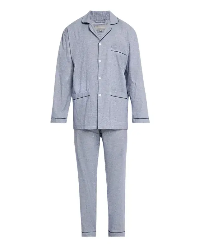 Neiman Marcus Men 's Cotton Micro-Check Long Pajama Set