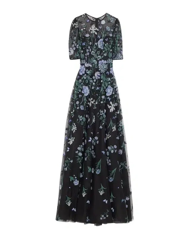 Embroidered A-Line Tulle Gown