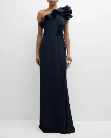 Rickie Freeman for Teri Jon One-Shoulder Ruffle Column Gown | Thumbnail 2