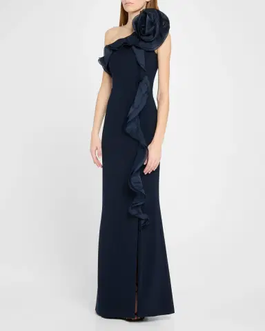 Rickie Freeman for Teri Jon One-Shoulder Ruffle Column Gown | Thumbnail 4