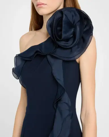 Rickie Freeman for Teri Jon One-Shoulder Ruffle Column Gown | Thumbnail 5