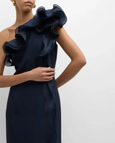 Rickie Freeman for Teri Jon One-Shoulder Ruffle Column Gown | Thumbnail 7