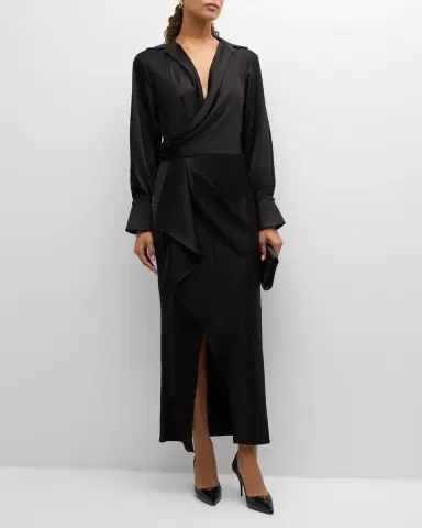 Simkhai Talita Drape-Front Midi Dress | Thumbnail 2 Simkhai Talita Drape-Front Midi Dress | Thumbnail 2