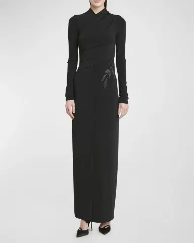 Giorgio Armani Jersey Column Gown with Beaded Floral Hip Detail | Thumbnail 2 Giorgio Armani Jersey Column Gown with Beaded Floral Hip Detail | Thumbnail 2