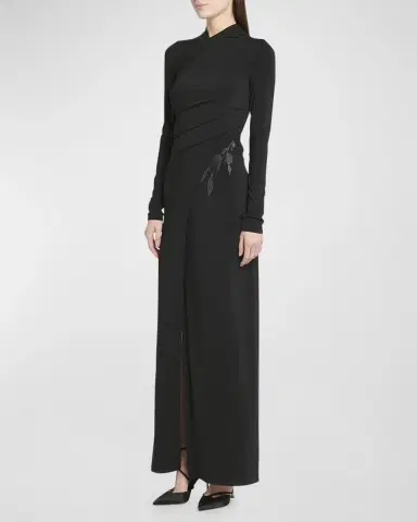 Giorgio Armani Jersey Column Gown with Beaded Floral Hip Detail | Thumbnail 3 Giorgio Armani Jersey Column Gown with Beaded Floral Hip Detail | Thumbnail 3