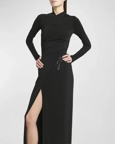 Giorgio Armani Jersey Column Gown with Beaded Floral Hip Detail | Thumbnail 7 Giorgio Armani Jersey Column Gown with Beaded Floral Hip Detail | Thumbnail 7