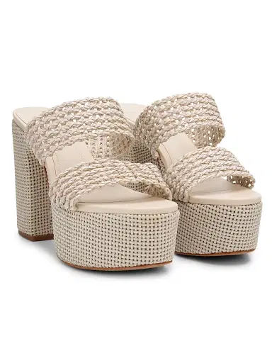 Schutz Women's Aberdeen 100MM Leather & Raffia Platform Sandals | Thumbnail 2 Schutz Women's Aberdeen 100MM Leather & Raffia Platform Sandals | Thumbnail 2
