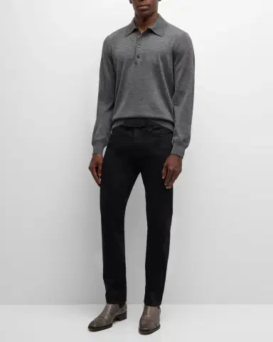 Tom Ford Men's Fine-Gauge Wool Polo Sweater | Thumbnail 2 Tom Ford Men's Fine-Gauge Wool Polo Sweater | Thumbnail 2