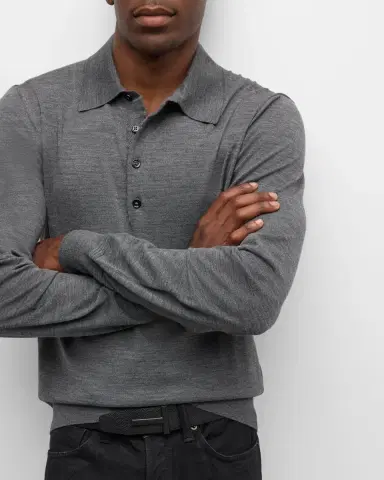 Tom Ford Men's Fine-Gauge Wool Polo Sweater | Thumbnail 6 Tom Ford Men's Fine-Gauge Wool Polo Sweater | Thumbnail 6