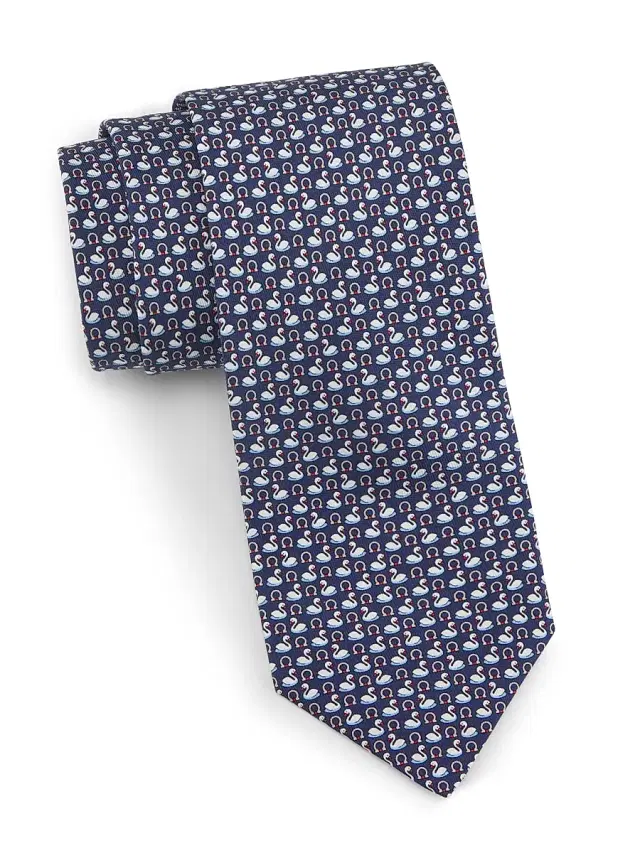 FERRAGAMO Men's Zarina Swan Tie - Navy