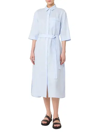 MM Max Mara Women's Washed Linen Shirt Dress - Sky Blue - Size 16 | Thumbnail 2