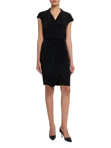 Giorgio Armani Women's Draped Belted Wrap-Style Cocktail Dress - Solid Black - Size 8 | Thumbnail 2