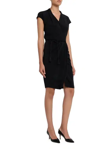 Giorgio Armani Women's Draped Belted Wrap-Style Cocktail Dress - Solid Black - Size 8 | Thumbnail 3