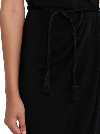 Giorgio Armani Women's Draped Belted Wrap-Style Cocktail Dress - Solid Black - Size 8 | Thumbnail 5