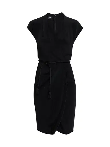 Giorgio Armani Women's Draped Belted Wrap-Style Cocktail Dress - Solid Black - Size 8 | Thumbnail 1