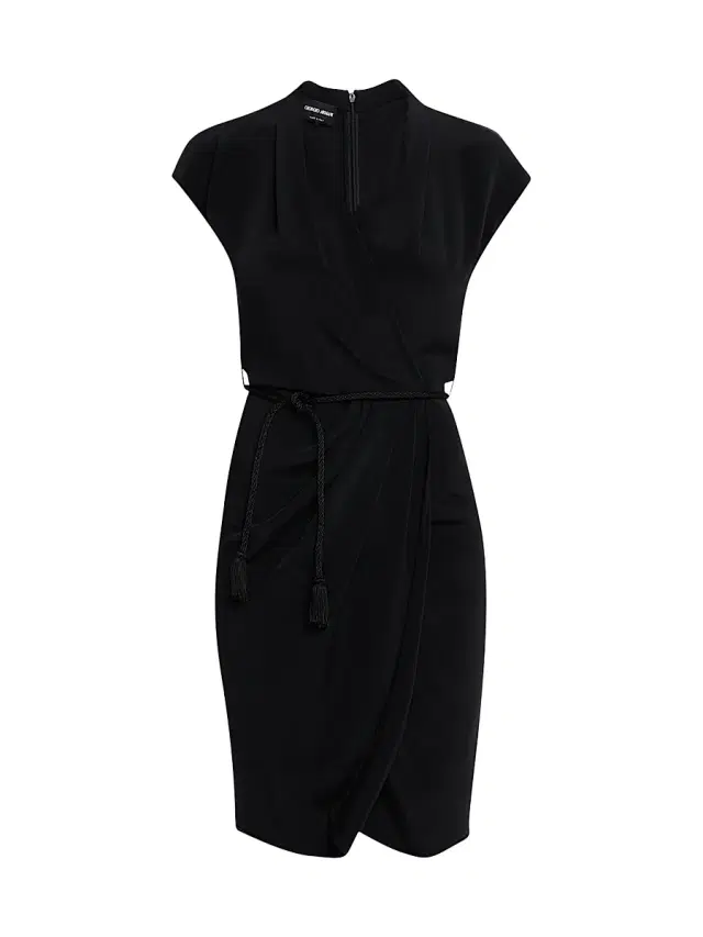 Giorgio Armani Women's Draped Belted Wrap-Style Cocktail Dress - Solid Black
